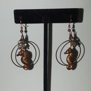 NWT Vintage Seahorse and labrodorite hoop Earrings